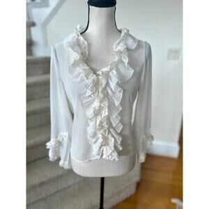 Vintage Y2K White Lace Ruffle Blouse Romantic Victorian Whimsygoth Vamp